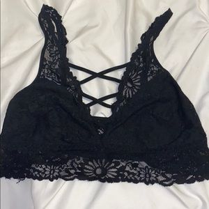 SOLD PINK Cris cross black lace bralette